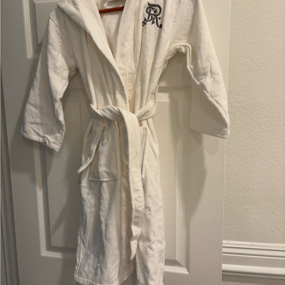 White Hooded Bathrobe with Embroidered Logo Small/medium
